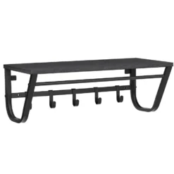 ACAZA Wandkapstok Voor Muur Of Wand Met 5 Haken Met Plank, Zwart, Metaal En Hout