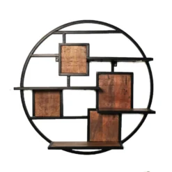 Industrieel Wandrek Kota - 80x80x80 Cm - Mangohout - Bruin