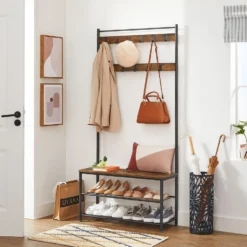 ACAZA Garderoberek XL Met Schoenenbank En Kapstok, Bruin Zwart Vintage 5 ACAZA Garderoberek XL Met Schoenenbank En Kapstok, Bruin Zwart Vintage -Curverest Winkel 1000045922 0101