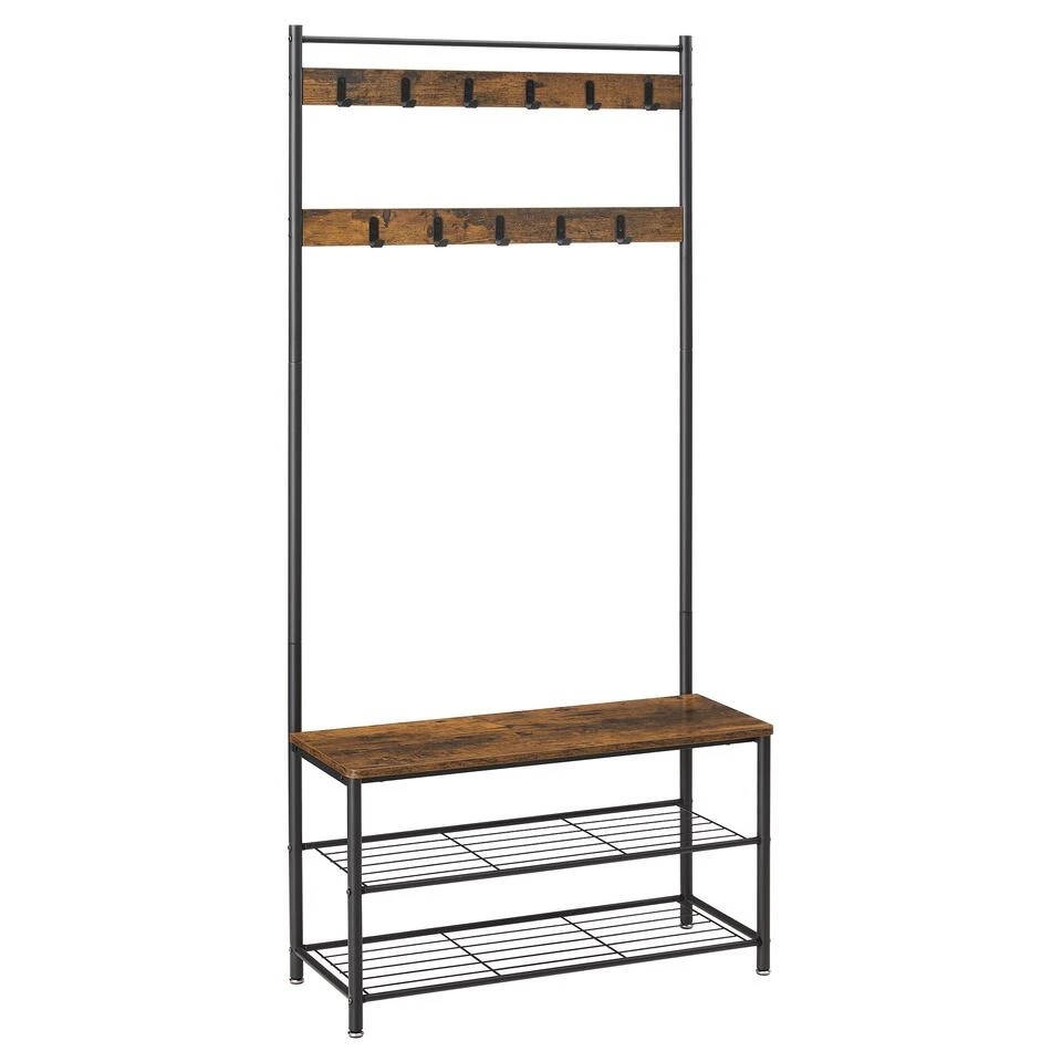 ACAZA Garderoberek XL Met Schoenenbank En Kapstok, Bruin Zwart Vintage 1 ACAZA Garderoberek XL Met Schoenenbank En Kapstok, Bruin Zwart Vintage