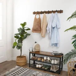 ACAZA Lange Muur Kapstok, Retro, Vintage Bruin Met Zwarte Haken, 88 Cm 6 ACAZA Lange Muur Kapstok, Retro, Vintage Bruin Met Zwarte Haken, 88 Cm -Curverest Winkel 1000046987 0102