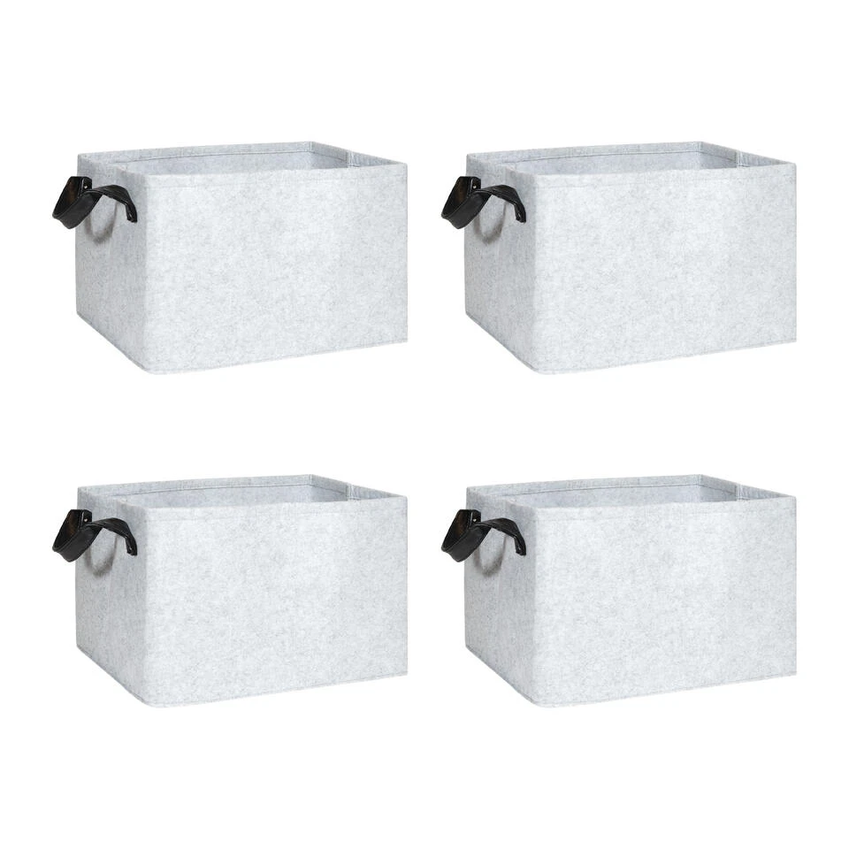 QUVIO Opbergbak Vilt Vierkant - Set Van 4 - Grijs 2 QUVIO Opbergbak Vilt Vierkant - Set Van 4 - Grijs - Afbeelding 2