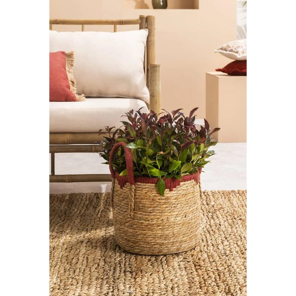 Mand Dille M - Naturel/rood - Zeegras - 42xø34 Cm 2 Mand Dille M - Naturel/rood - Zeegras - 42xø34 Cm - Afbeelding 2